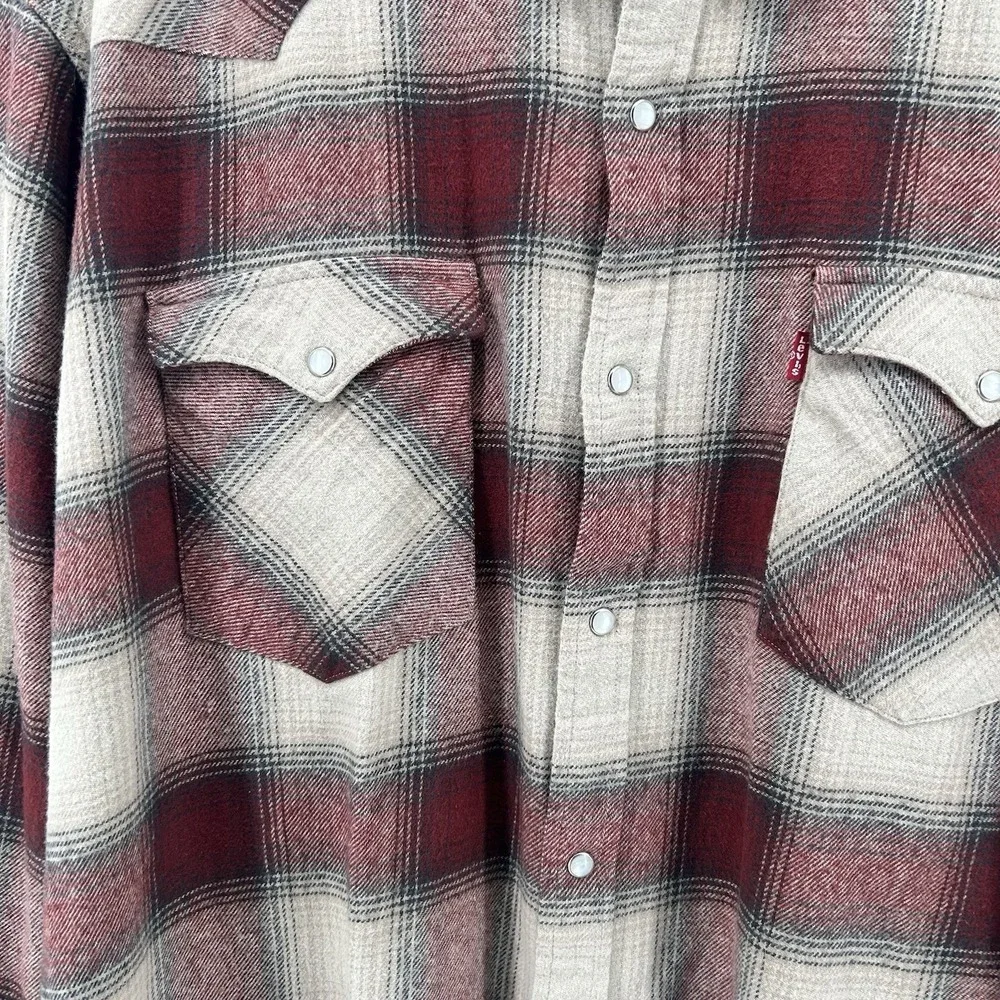 Levi's Standard The Western 4XL Pearl Snap Red Beige Flannel Big &‎ Tall NWT!